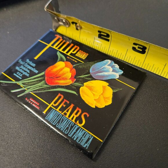 Tulip Brand Pears Perham Fruit Yakima Washington Enamel Metal Magnet 3" x 2.5" - Picture 5 of 7
